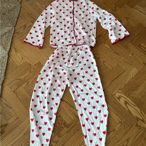 Valentines silk White Pajama Set with Red Hearts